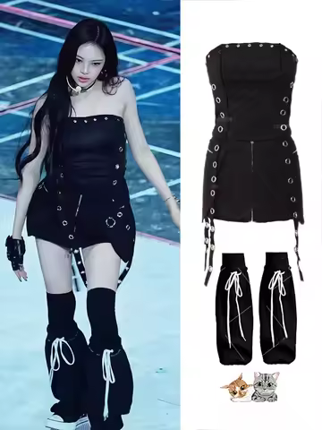 Hearts2Hearts Ian Hot Girl Embroidered Tube Top Tank Skirt Set Stage Performance Costume Women's Eth