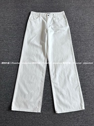 กางเกงยีนส์ทรงตรงหลวมๆ สไตล์ Row สำหรับผู้ชายและผู้หญิง กางเกงขายาวทรงหลวมๆ สีขาว กางเกงยีนส์ทรงหลวม