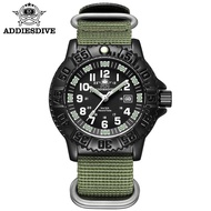 Addies Dive Men's Quartz Watch Nylon Strap Green Tube Luminous Watch 50m Waterproof Rotating Bezel Sports Watches