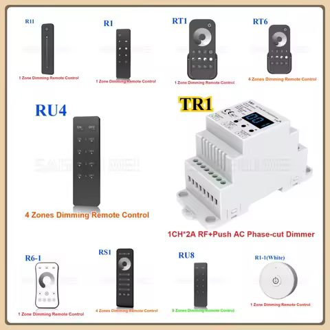 Skydance 100-240V TR1 AC Triac LED Dimmer 200-480W Wireless RF2.4G R1 RU4 Remote Control Dimmable Pu