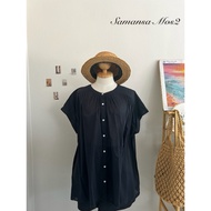 B19 "Sammansa Mos2" Loose-Fitting Shirt Chinese Collar Long-Sleeved Front Buttons Lace Trim At The E