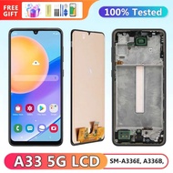 หน้าจอสำหรับ Galaxy A33 5G A336 A336E A336B จอแสดงผลแอลซีดีดิจิทัลหน้าจอสัมผัสพร้อมอะไหล่และเครื่องม