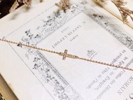 14K 玫瑰金 十字架 小鑽手鍊