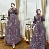 Gamis Syari Premium Dress Lebaran 2025 Model Simple Burgundy Mewah Maura Gamis Bahan Ceruty Mix Brok