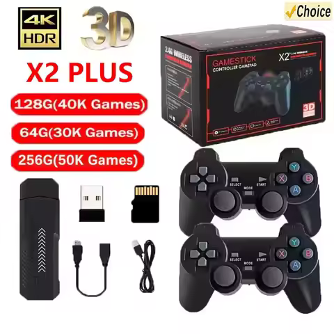 X2 Plus 4K HD Game Stick 2 4G Retro Video Game Console Wireless Controller TV 50 Emulator PS1 N64 DC