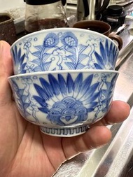 日本老青花茶碗一對
