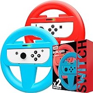 Orzly Steering Wheels for Nintendo Switch &amp; OLED JoyCons, Racing Wheels for Mario Kart 8 Deluxe [Mariokart Switch Steering Wheel Joycon Controller Attachment Accessories] - TWIN PACK[1x Red &amp; 1x Blue]