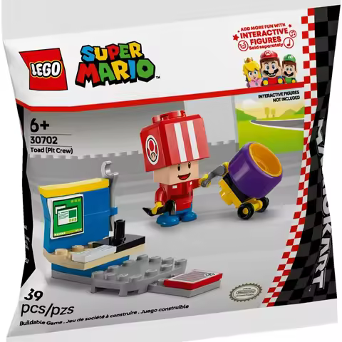 LEGO Mario Kart™ – Toad (Pit Crew) Workstation, Kart Tire, Wheel Trolley and Tools Ages 6+ 39 Pieces