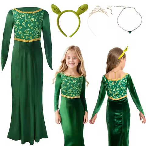 Fantasia Girls Cosplay Fiona Dress Crown Clothing Cartoon Princess 6 to 14 Years Disfraz Costume Hal