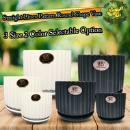 [VV203] - 3 Size Option 2 Color Selection Straight Lines Pattern Round Shape Ceramic Vase Perfect fo