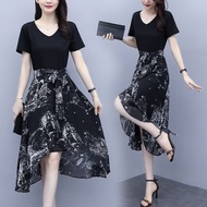 Dress Marshmallow Stitching Ink Printed Chiffon Mid-Length H305B.1901 Chubby Meiyi