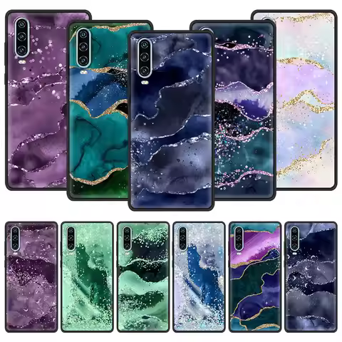 Rainbow Glitter Agate Marble Phone Case For Huawei P30 Lite P50 Pro P20 P40 Lite E P Smart Z 2021 Y6