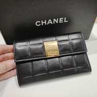 CHANEL中古黑金冰格兩摺錢包
