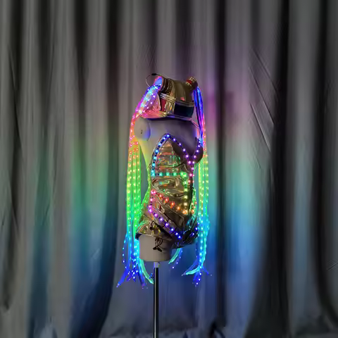 LED Female Luminous Costume Fantasy Color Change Jumpsuit Long Braids Masquerade Stage DS Performanc