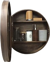 Round Bathroom Mirror Cabinet, Wall Mounted Storage Cabinet Mirror Medicine Cabinet, 3 Level Wooden Storage Cabinets Organizer,Walnut_50CM