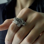 藍線石戒指 混搭 手編鋼鍊