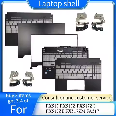 LCD Top Cover/Back Cover/Front Bezel/Hinges/Bottom Case 90W Black Suit For ASUS TUF AIR F15 FX517 FX