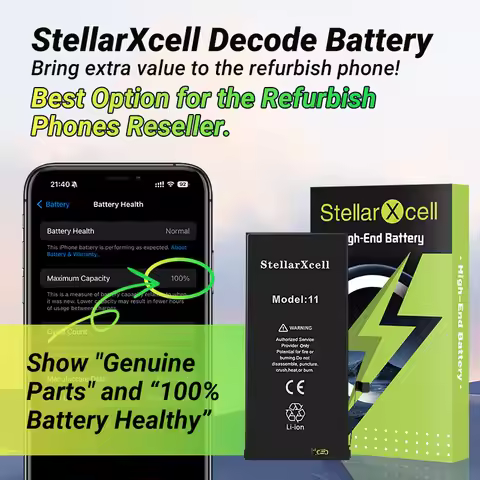 Decode Battery No important message Show 100% genuine StellarXcell Battery For iPhone 11 Pro Max 12 