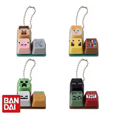 Bandai Minecraft Keycap Charms Gashapon Capsule Toys Steve Creeper Enderman Game Peripheral Bag Pend