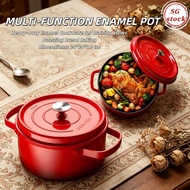 Enameled Cast Iron Dutch Oven with Lid gas induction cooker suitable Dual Widened Handles，Red