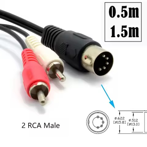 5 Pin DIN Plugs Male to 2RCA Male Converter Cable Audio for Electrophonic Bang & Olufsen, Naim, Quad