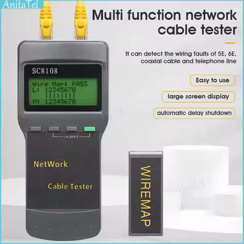 SC8108 Portable LCD Digital PC Data Network phone LAN Length Cable Tester Multifunction Wireless CAT