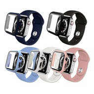 【J.S.優品】 全包覆 Apple Watch Series SE/6/5/4 (40mm) 9H鋼化玻璃貼+錶殼+環保矽膠錶帶