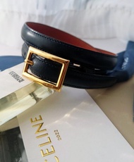 稀有美品 萬能款CELINE 深藍金框 幼帶 法式 腰鏈 腰帶 皮帶 belt