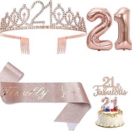 21th Birthday Decorations for Her, "Finally 21th" Birthday Sash, Birthday Crown,21th Birthday Candle