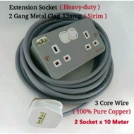 Extension socket Heavy-duty 13a 2 gang plug metal clad switch socket wire 3 core 40/0076 x 10meter