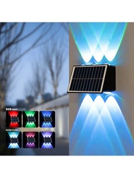 1個太陽能壁燈，塑料外殼，太陽能供電LED RGB彩色壁燈，光敏控制和感應啟動，適用於露台、建築外牆、室外柱子、陽台、花園