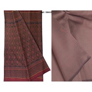 (Fabric Set) 3-Shuttle Silk Real (2-Meter Patterned Fabric + 2-Meter Plain Color) Red Brown Code M3-