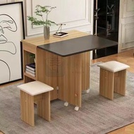 包送貨 -家用折疊餐桌 可移動伸縮餐桌 簡易小戶型多功能桌椅 多功能折疊茶機 變大餐桌 兩用摺疊桌子餐桌 長方形軟包（淺體+黑） 長120寬60高77陞級加厚白輪