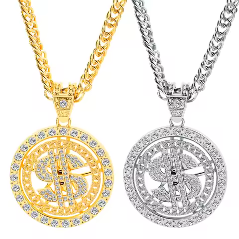 Fashionable Cool Rotating Dollar Pendant Necklace Hip-Hop Punk Long Chain Necklace Personalized Jewe