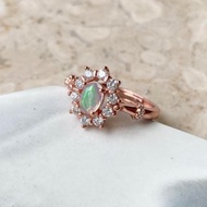 天然歐泊石玫瑰金925純銀戒指裸石寶石輕珠寶半寶石