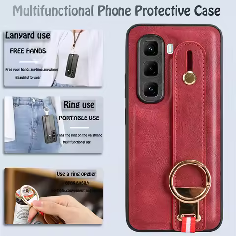For Infinix Hot 50 Pro Plus 4G Fashion Ring WristStrap Leather Phone Holder Case For Infinix Hot50 P