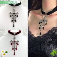 IARMARIOQR Choker Necklace, Large Cross Pendant Punk Outfit Goth Cross Choker, Retro Style Red Color