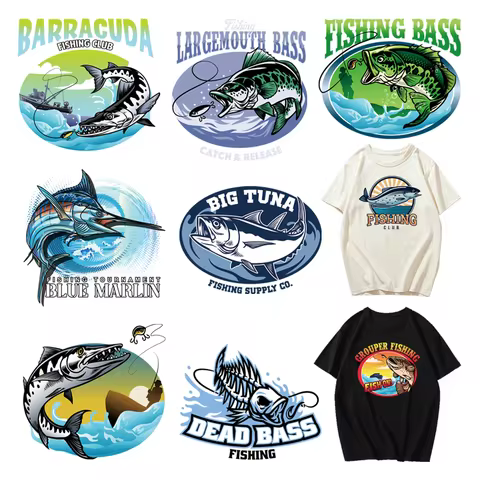 BARRACUDA FISHING CLUB thermoadhesive patches T-shirt Decal Decor Sticker on clothes Iron on patches