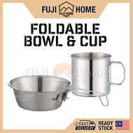 🏠READY STOCK🏠Foldable SUS304 Stainless Steel Cup Bowl with Handle Outdoor Hiking Cookware Folding Mu