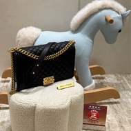 Chanel Boy28 黑金荔枝牛皮 菱格紋 全新❤️‍🔥