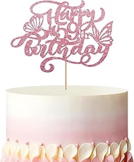 Butterfly Happy 59th Birthday Cake Topper, Butterfly Fifty Nine Cake Topper for Women, Rose Gold Gli