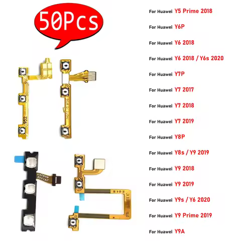 50Pcs， Power Switch On/Off Button Volume Key Button Flex For Huawei Y5 Prime 2018 Y6P Y6 Y7 Y9 2017 