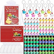 Equsion 100 Sets Christmas Inspirational Gift Set Includes Christmas Duck Keychains Party Favor You're Ducked Cheer up Cards Organza Drawstring Bag for Christmas Party Student Carnival (Fluorescent)