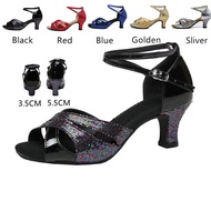 ETXWomen's Glitter Latin Dance Shoes Rubber Suede Sole Ballroom Tango Dancing Shoe Salsa Party Dance Shoes Low Heel 3.5CM/5.5CM