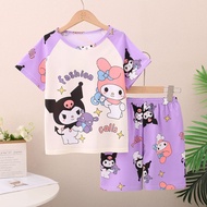 Hobibear dễ thương in ký tự trẻ em Bộ đồ pijamas mùa hè đặt tay ngắn và quần short