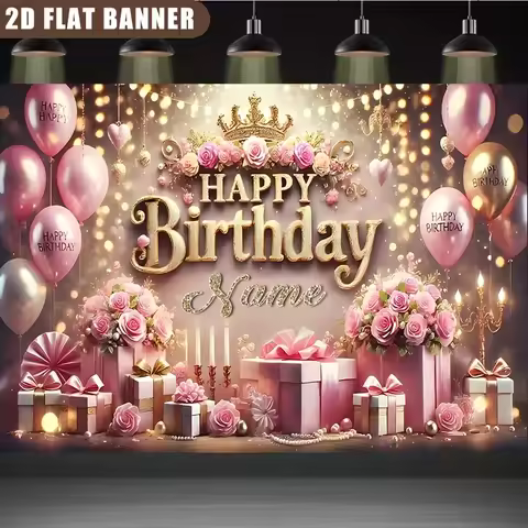 2D flat banner, 1pc romantic rose crown design theme personalized birthday customized poster
