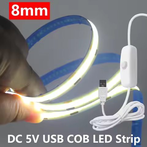 0.5m/1m/2m/3m/5m COB LED Strip with 501 Button Switch 5V USB LED Light Strip 320LEDs/m Flexible Adhe