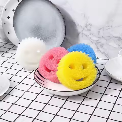 3 packs smiley face cleaning wipe imitation loofah sponge wipe honeycomb sponge household kitchen cl
