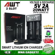 AWT Smart Lithium Ion Charger for Battery vape 18650 20700 26659 and Rechargeable Battery ( 2 SLOT ) MNA GADGETZ