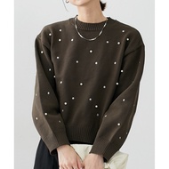 Direct from Japan Nissen_Bejeweled Glitter Dot Pattern Knit Top with Faux Pearl Buttons Lightweight 